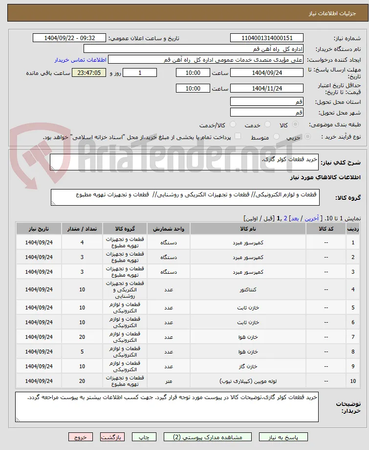 خرید قطعات کولر گازی.