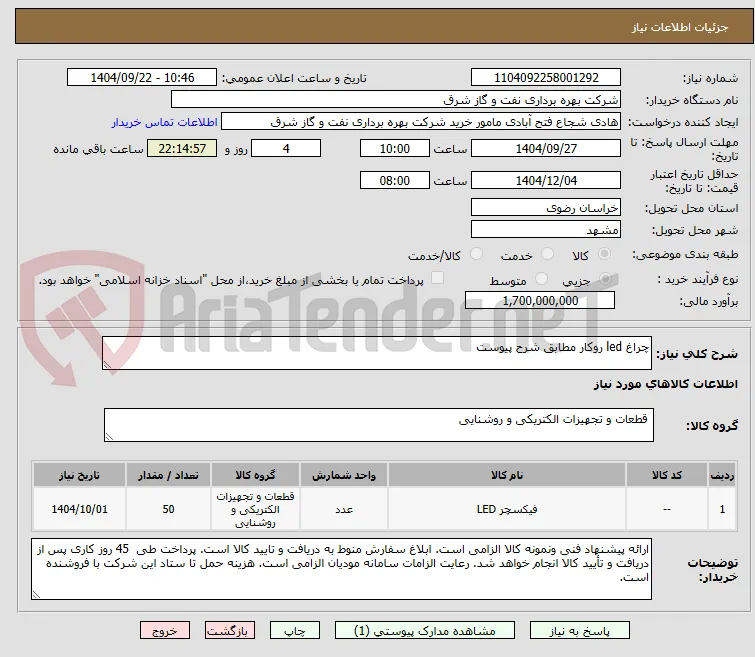 چراغ led روکار مطابق شرح پیوست