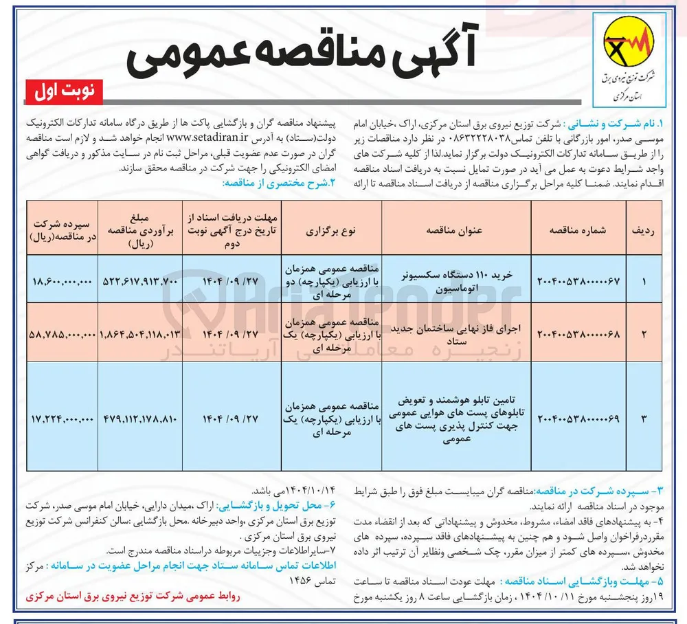 خرید ۱۱۰ دستگاه سکسیونر اتوماسیون