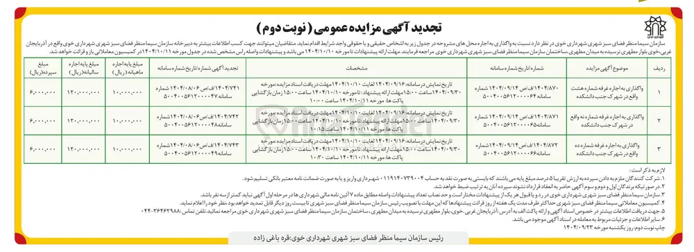 واگذاری به اجاره غرفه شماره نه