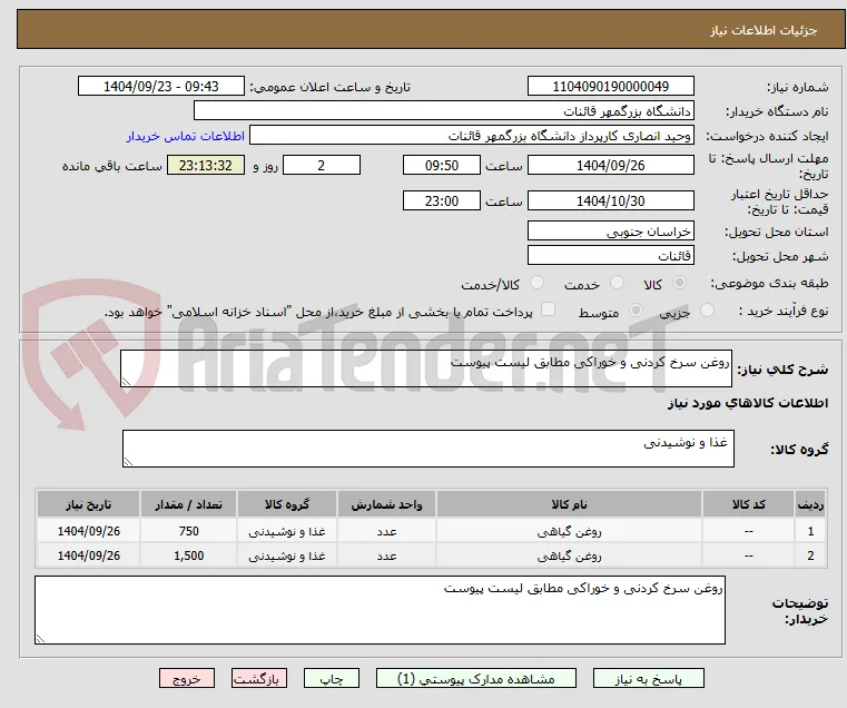 روغن سرخ کردنی و خوراکی مطابق لیست پیوست