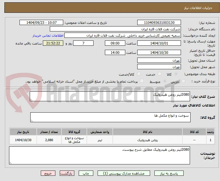 2080لیتر روغن هیدرولیک