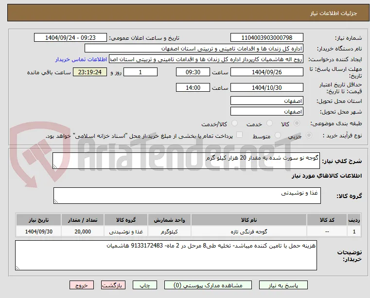 گوجه نو سورت شده به مقدار 20 هزار کیلو گرم 