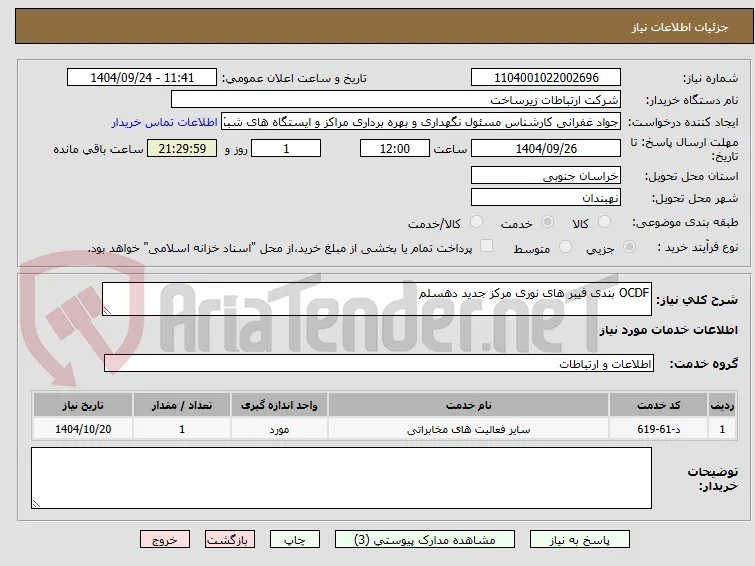 OCDF بندی فیبر های نوری مرکز جدید دهسلم