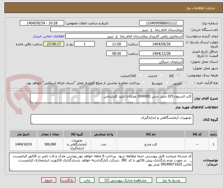 کاپ السیون 0/5 سی سی (300000 عدد)-با تایید کارشناس