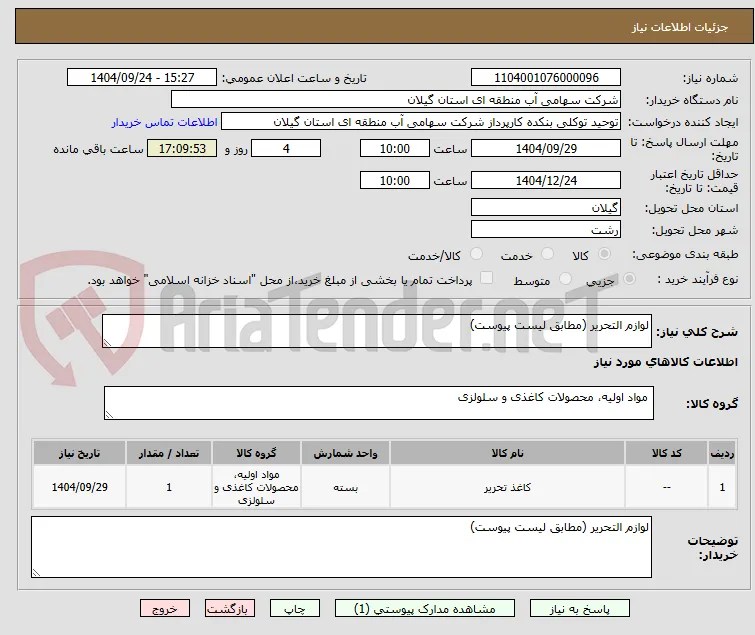 لوازم التحریر (مطابق لیست پیوست)