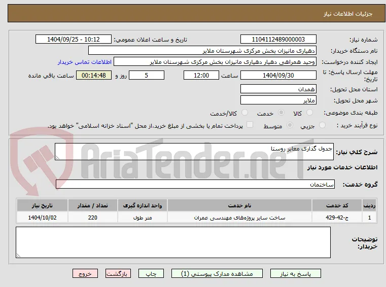 جدول گذاری معابر روستا 