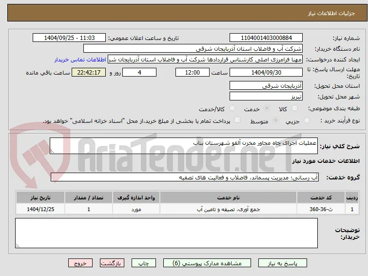 عملیات اجرای چاه مجاور مخزن آلقو شهرستان بناب
