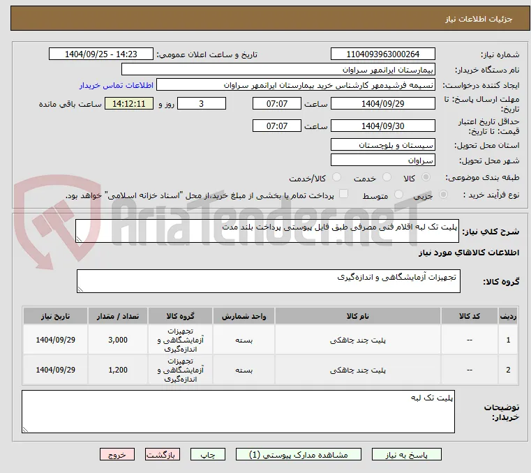 پلیت تک لبه اقلام فنی مصرفی طبق فایل پیوستی پرداخت بلند مدت