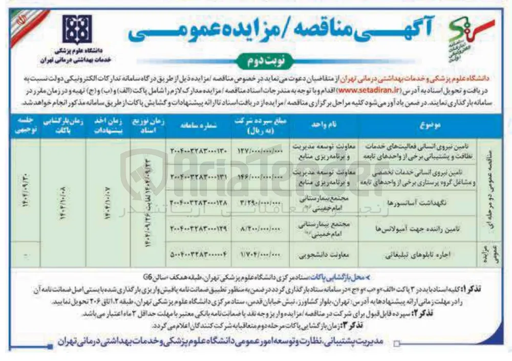 تامین نیروی انسانی خدمات تخصصی و مشاغل گروه پرستاری برخی از واحدهای تابعه