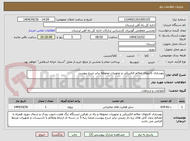 بهسازی کابلهای علائم الکتریکی و تجهیزات محوطه برابر شرح پیوست