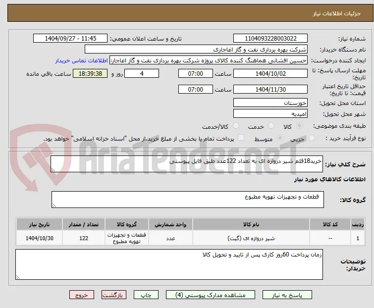 خرید18قلم شیر دروازه ای به تعداد 122عدد طبق فایل پیوستی