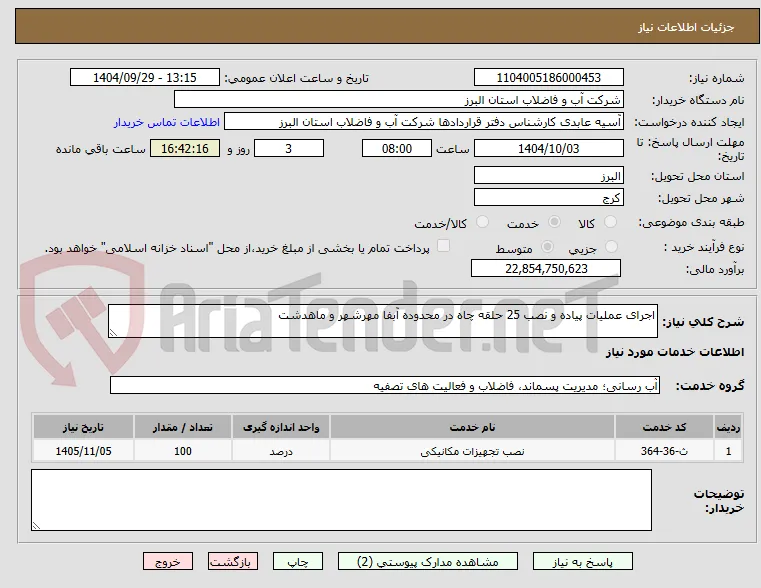 اجرای عملیات پیاده و نصب 25 حلقه چاه در محدوده آبفا مهرشهر و ماهدشت