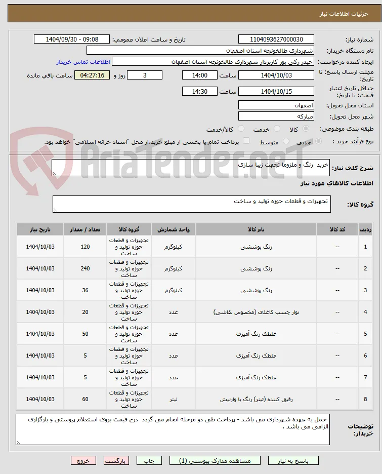 خرید  رنگ و ملزوما تجهت زیبا سازی 