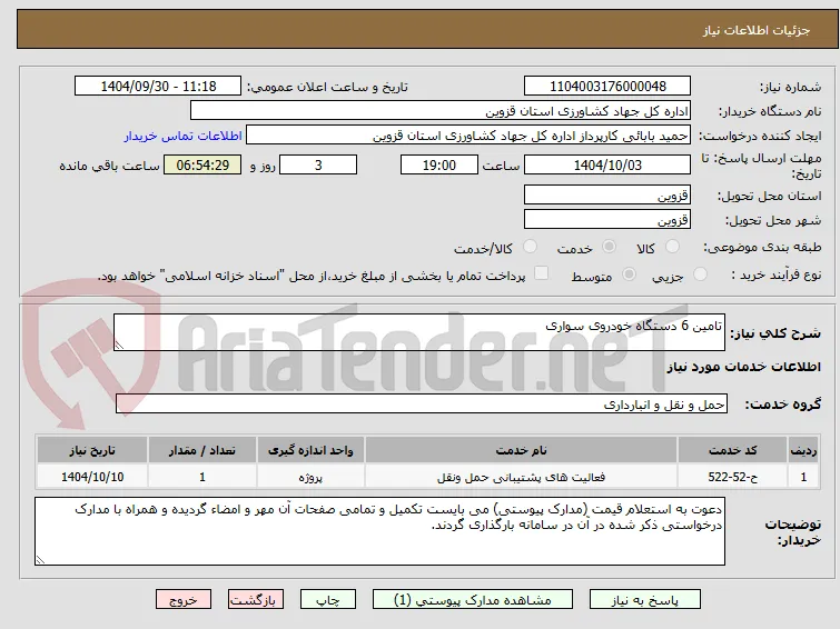 تامین 6 دستگاه خودروی سواری