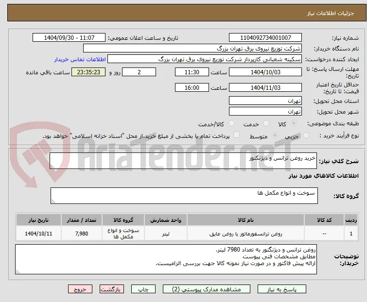 خرید روغن ترانس و دیژنکتور