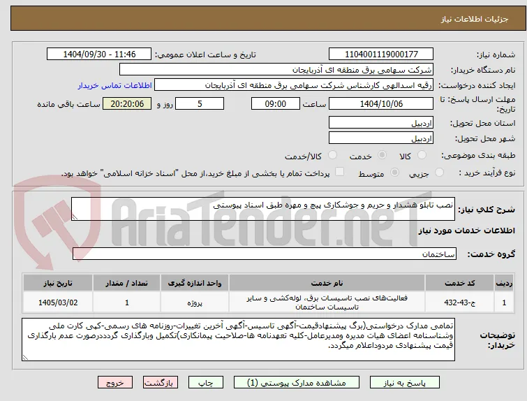 نصب تابلو هشدار و حریم و جوشکاری پیچ و مهره طبق اسناد پیوستی