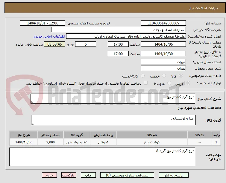 مرغ گرم کشتار روز 