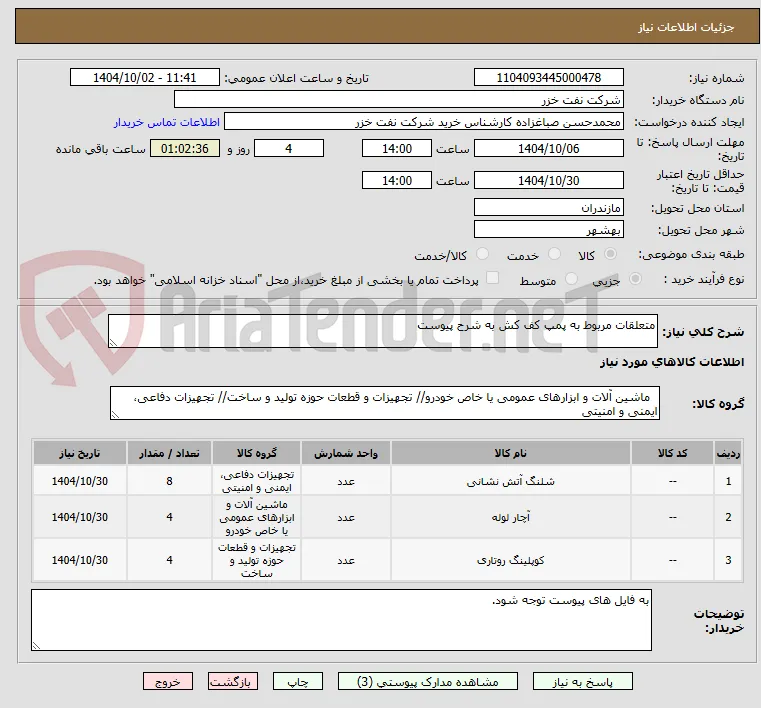 متعلقات مربوط به پمپ کف کش به شرح پیوست