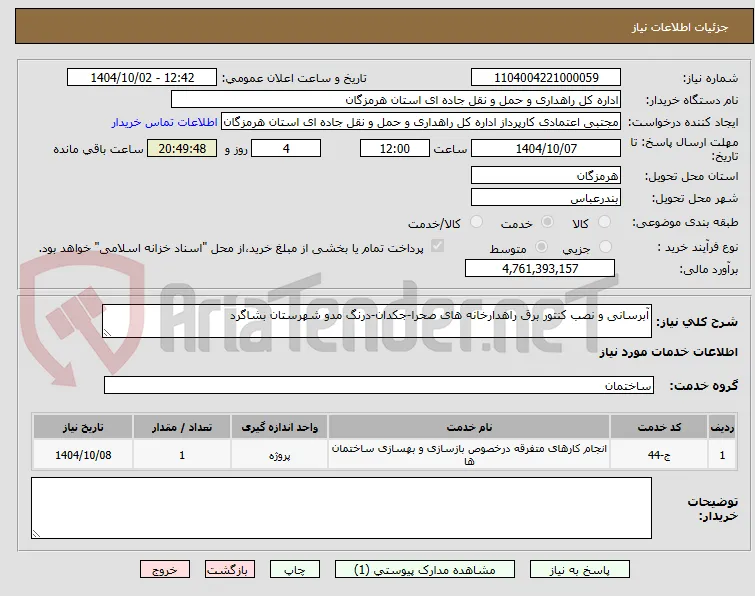 آبرسانی و نصب کنتور برق راهدارخانه های صحرا-جکدان-درنگ مدو شهرستان بشاگرد