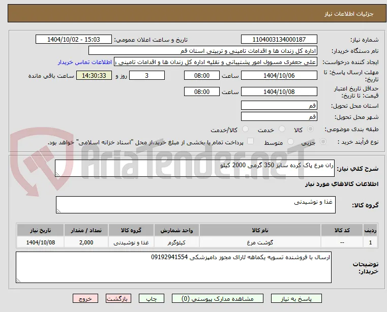 ران مرغ پاک کرده سایز 350 گرمی 2000 کیلو
