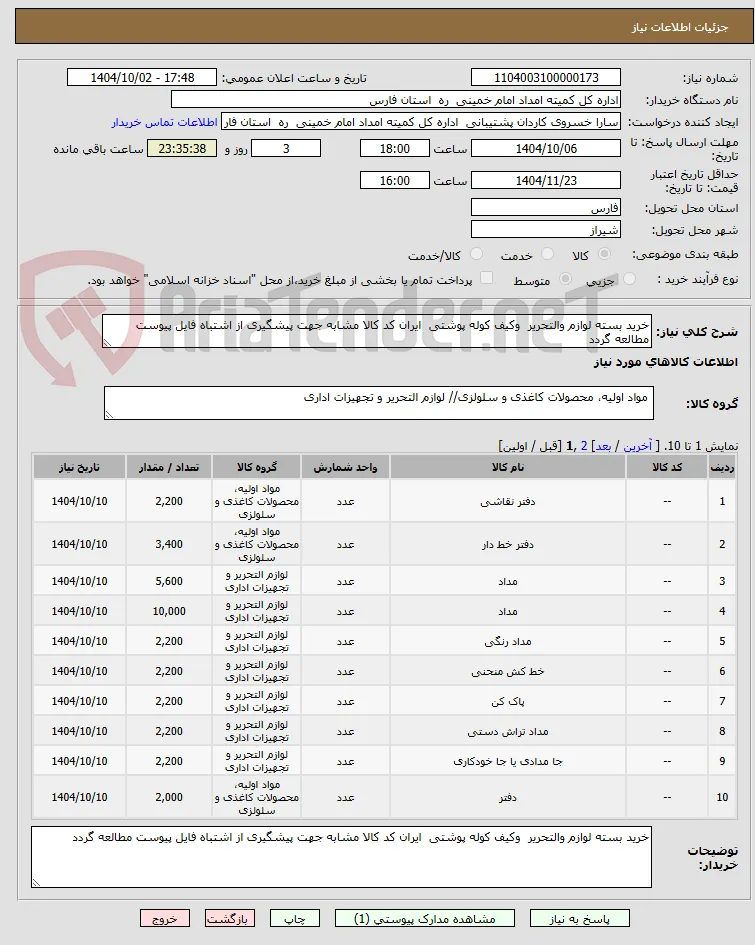خرید بسته لوازم والتحریر  وکیف کوله پوشتی  ایران کد کالا مشابه جهت پیشگیری از اشتباه فایل پیوست مطالعه گردد 