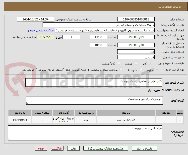 قلم کوتر-بر اساس لیست پیوست