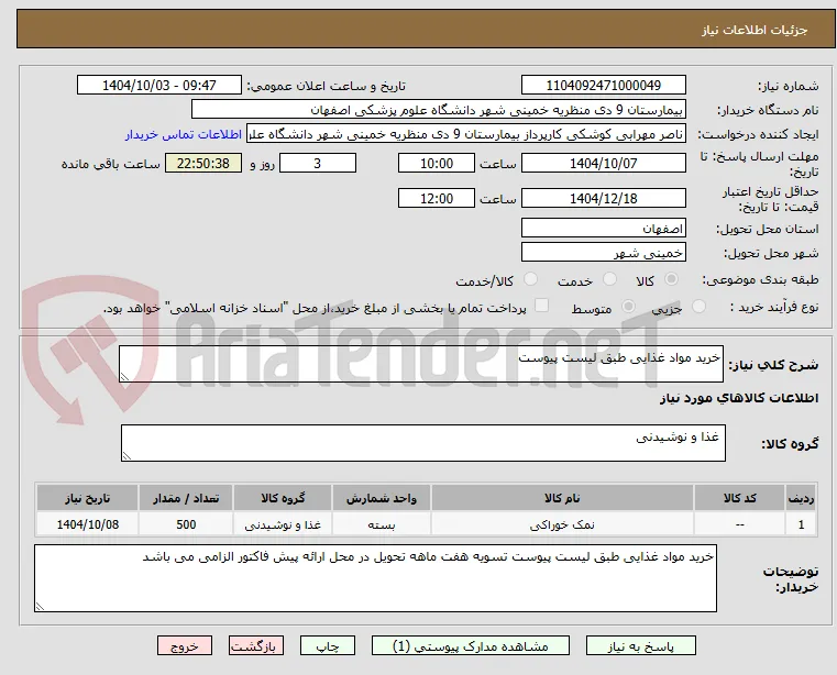 خرید مواد غذایی طبق لیست پیوست 