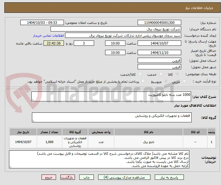 1000 عدد بدنه تابلو کامپوزیت 