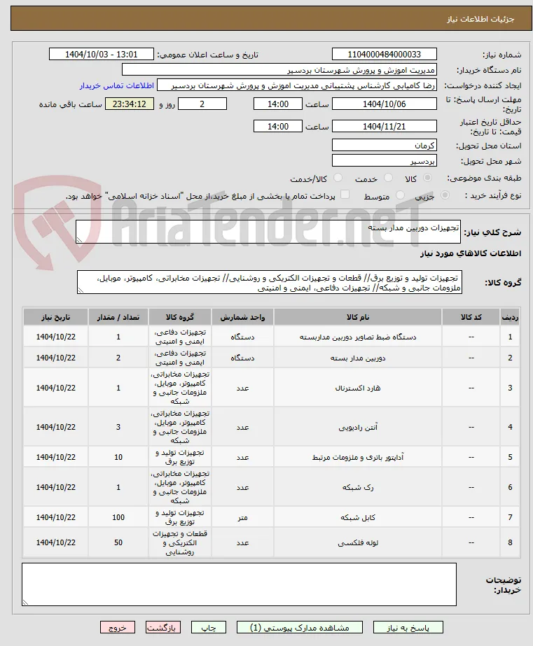 تجهیزات دوربین مدار بسته