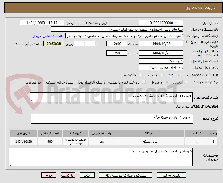 خریدتجهیزات شبکه و برق بشرح پیوست 