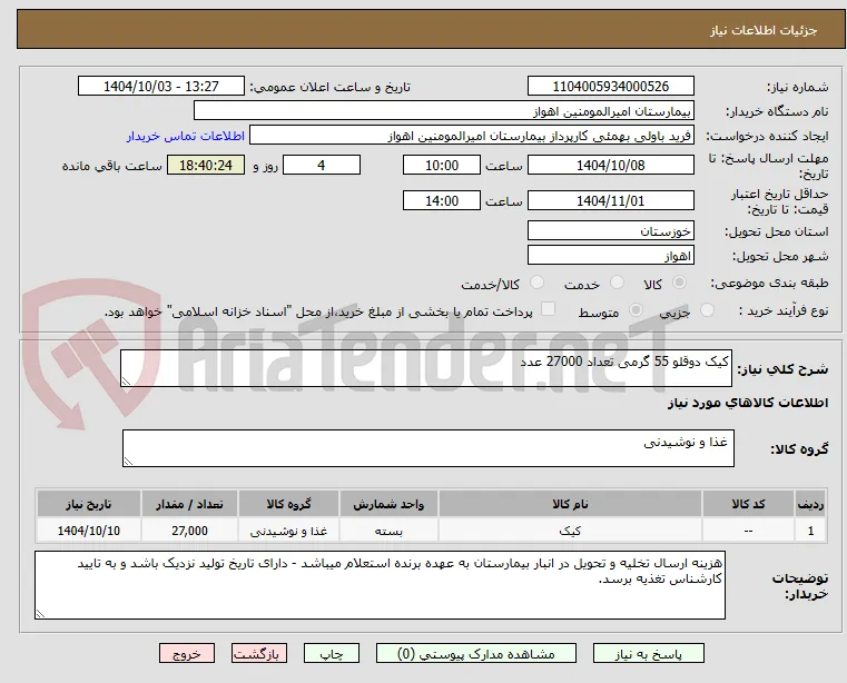 کیک دوقلو 55 گرمی تعداد 27000 عدد