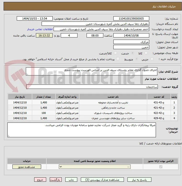اجرای جدول گذاری معابر روستای سیف الدین بر اساس فهرست پیوست شده.