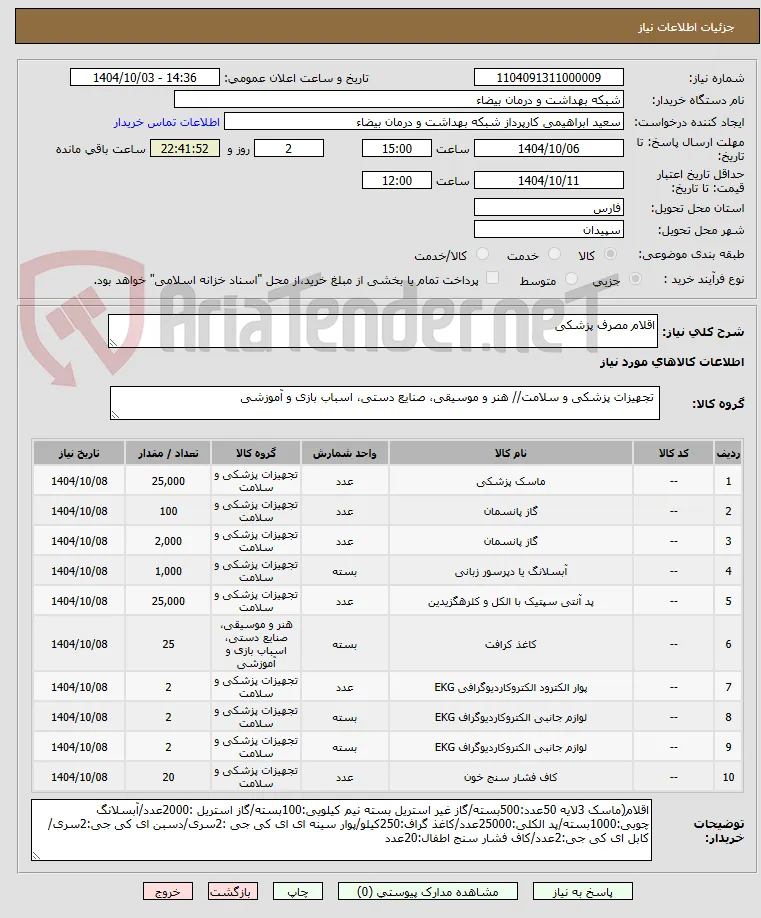 اقلام مصرف پزشکی