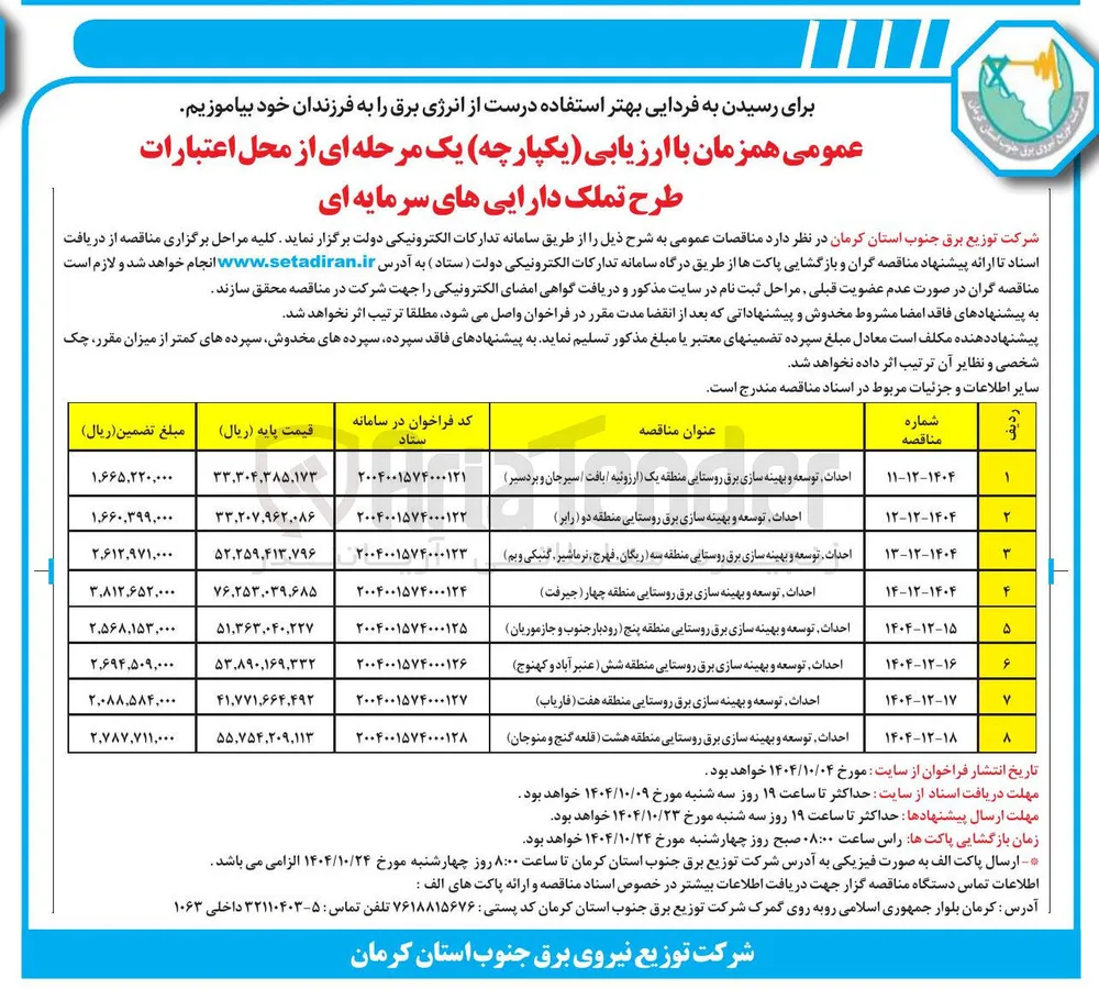 احداث توسعه و بهینه سازی برق روستایی