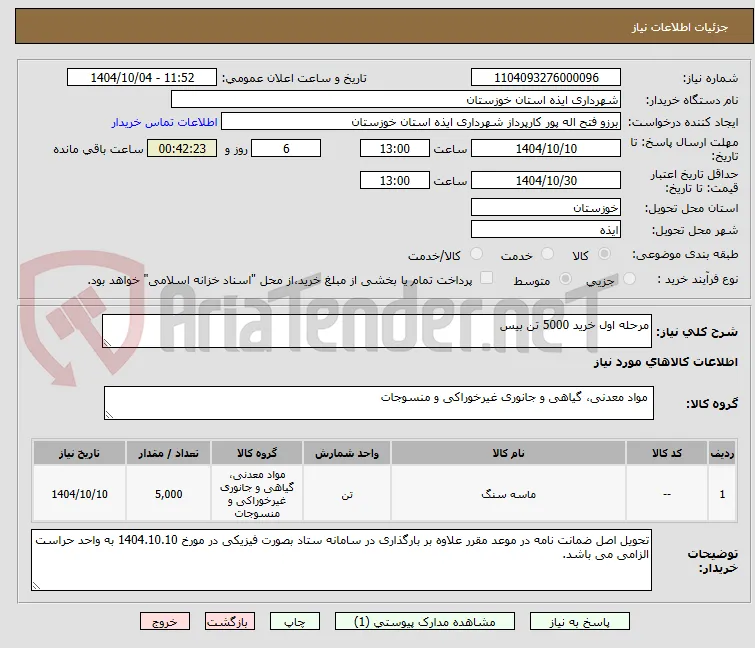 مرحله اول خرید 5000 تن بیس 
