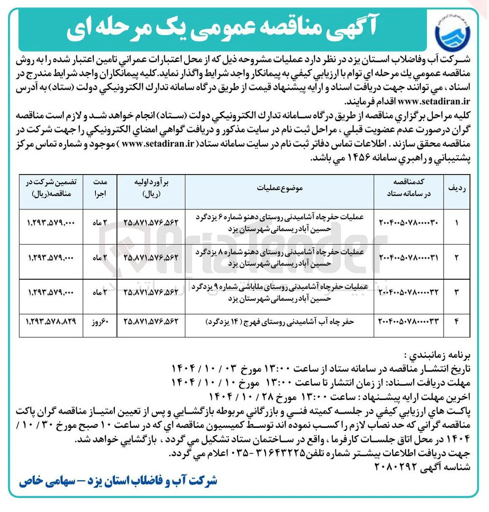 حفر چاه آب آشامیدنی روستای فهرج ( ۱۴ ) یزدگرد ) 
