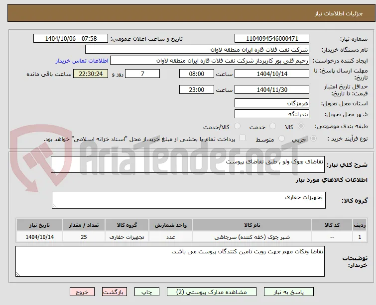 تقاضای چوک ولو , طبق تقاضای پیوست