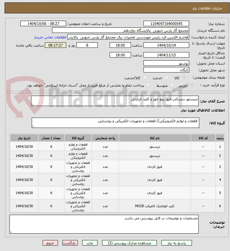 تریستور دیسکی،فیوز پیچ خور و کلید حرارتی