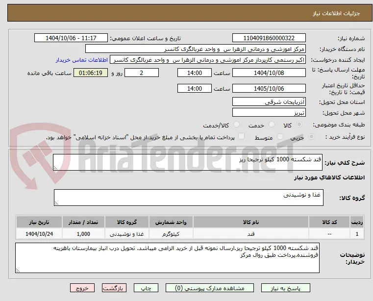 قند شکسته 1000 کیلو ترجیحا ریز