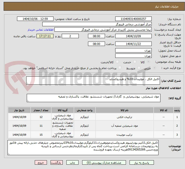 اکتیل الکل ، مولیبدات 10% و هیدروکساید 