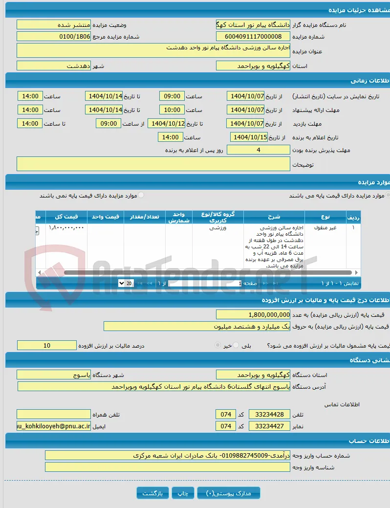 اجاره سالن ورزشی دانشگاه پیام نور واحد دهدشت