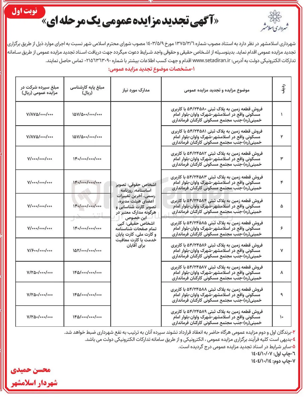 فروش قطعه زمین به پلاک ثبتی ۵۴/۲۴۵۸۲ با کاربری مسکونی 