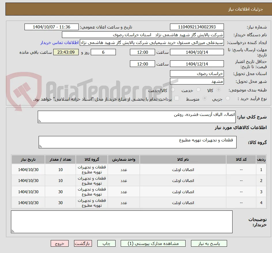 اتصال، الیاف آزبست فشرده، روغن
