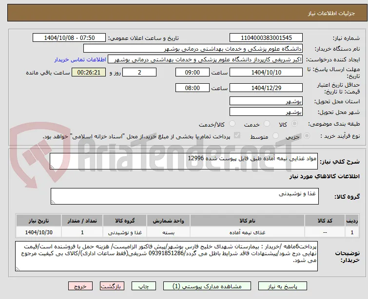 مواد غذایی نیمه آماده طبق فایل پیوست شده 12996