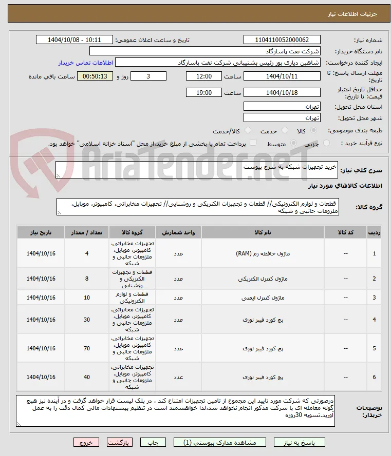 خرید تجهیزات شبکه به شرح پیوست 