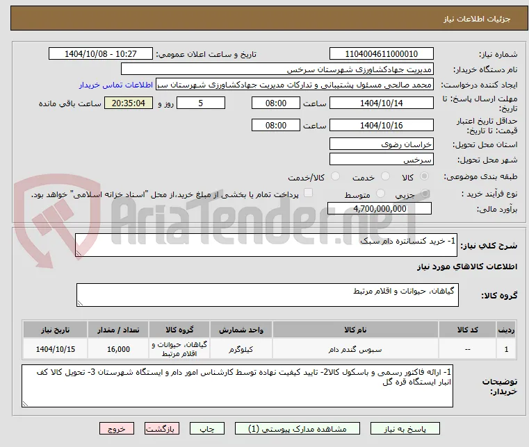 1- خرید کنسانتره دام سبک