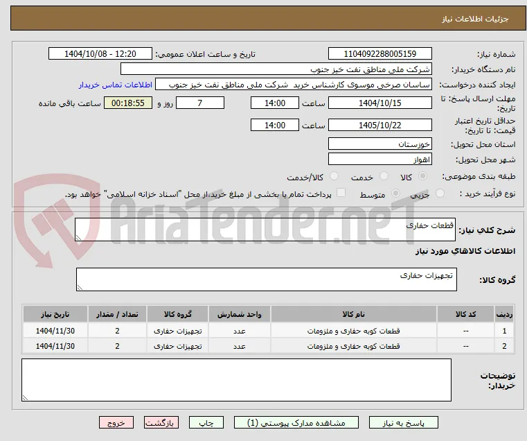 قطعات حفاری