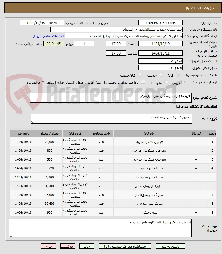 خریدتجهیزات پزشکی مورد نیازمرکز