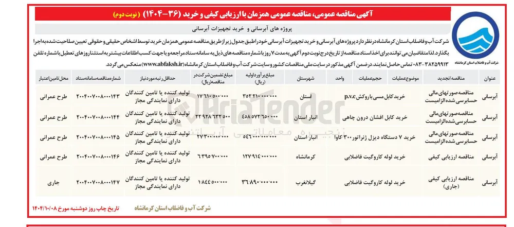 خرید ۷ دستگاه دیزل ژنراتور ۳۰۰ کاوا جی 
